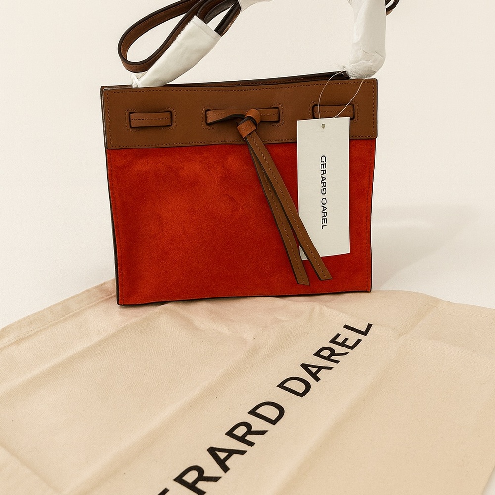 Gerard Darel Red Suede and Brown Leather Crossbody Bag